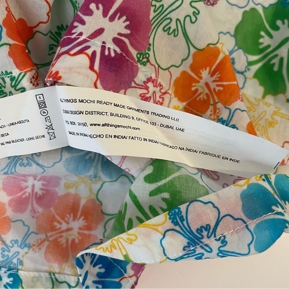 Mochi Dress Women Small Floral Red Blue Yellow Smocked Flare Sleeve Off Shoulder - Picture 14 of 16